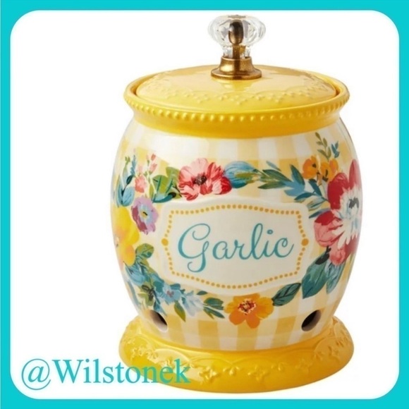 The Pioneer Woman Sweet Romance Garlic Keeper - Yellow Gingham - Picture 1 of 7